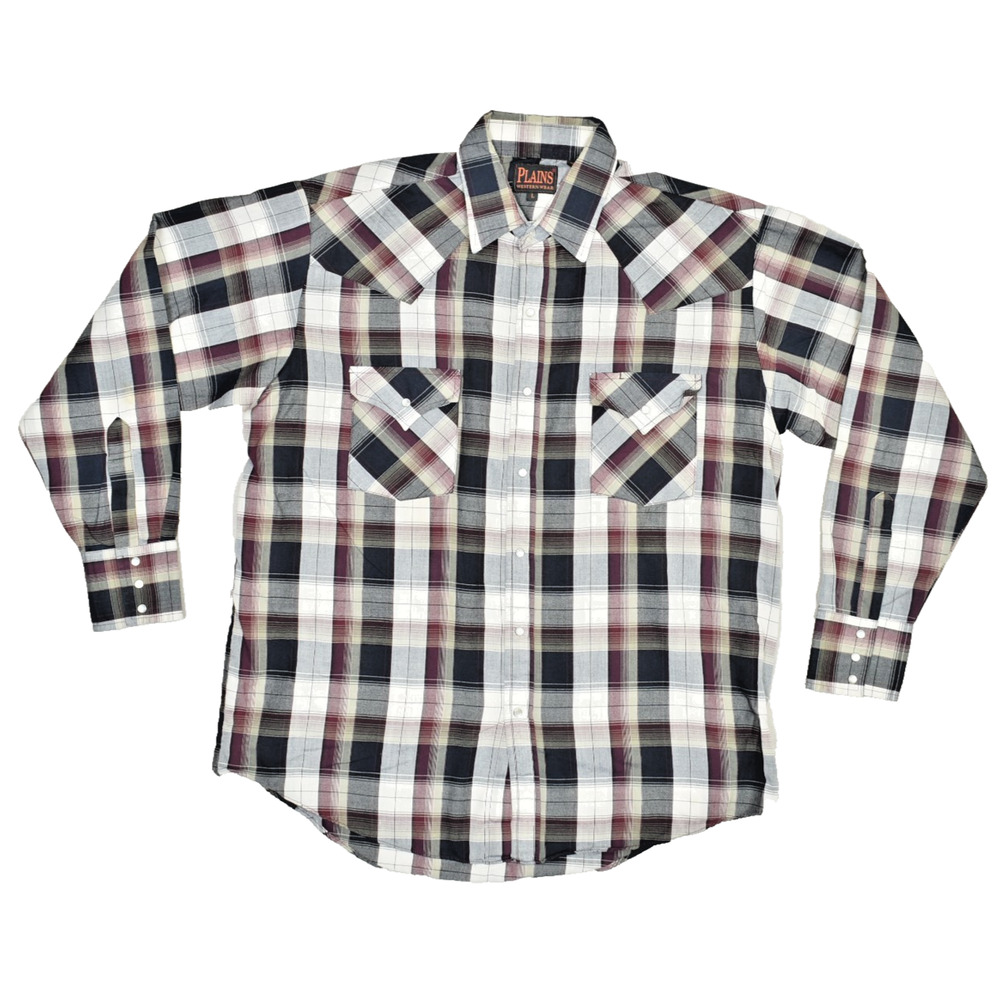 Plains Western Wear Men's Regular Size L Plaid Long Sleeve Snap Shirt